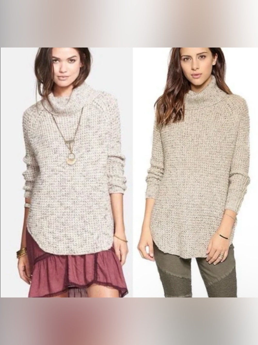 Free People Cream Marled Cowl Neck Knit Sweater